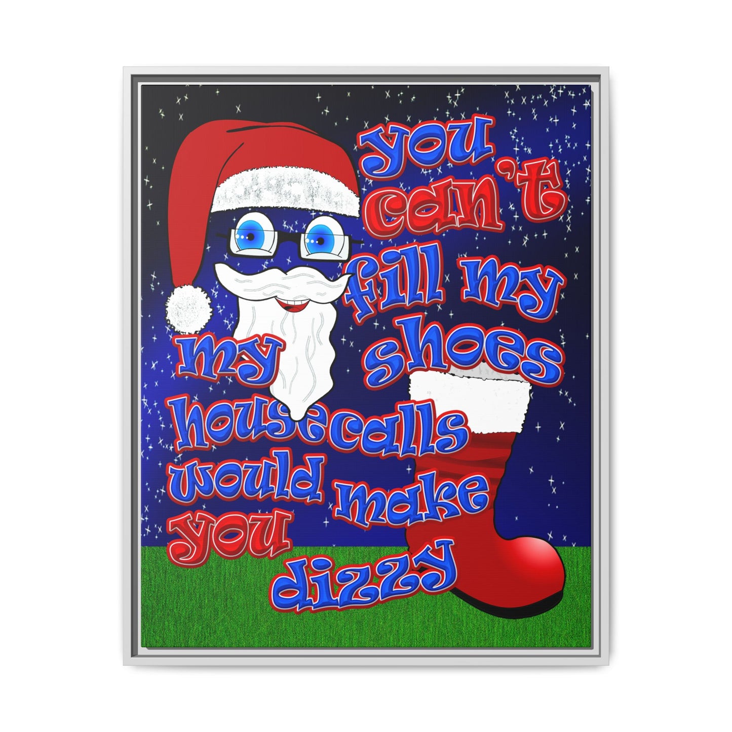 santa's shoes - framed canvas art ('snoops' background)