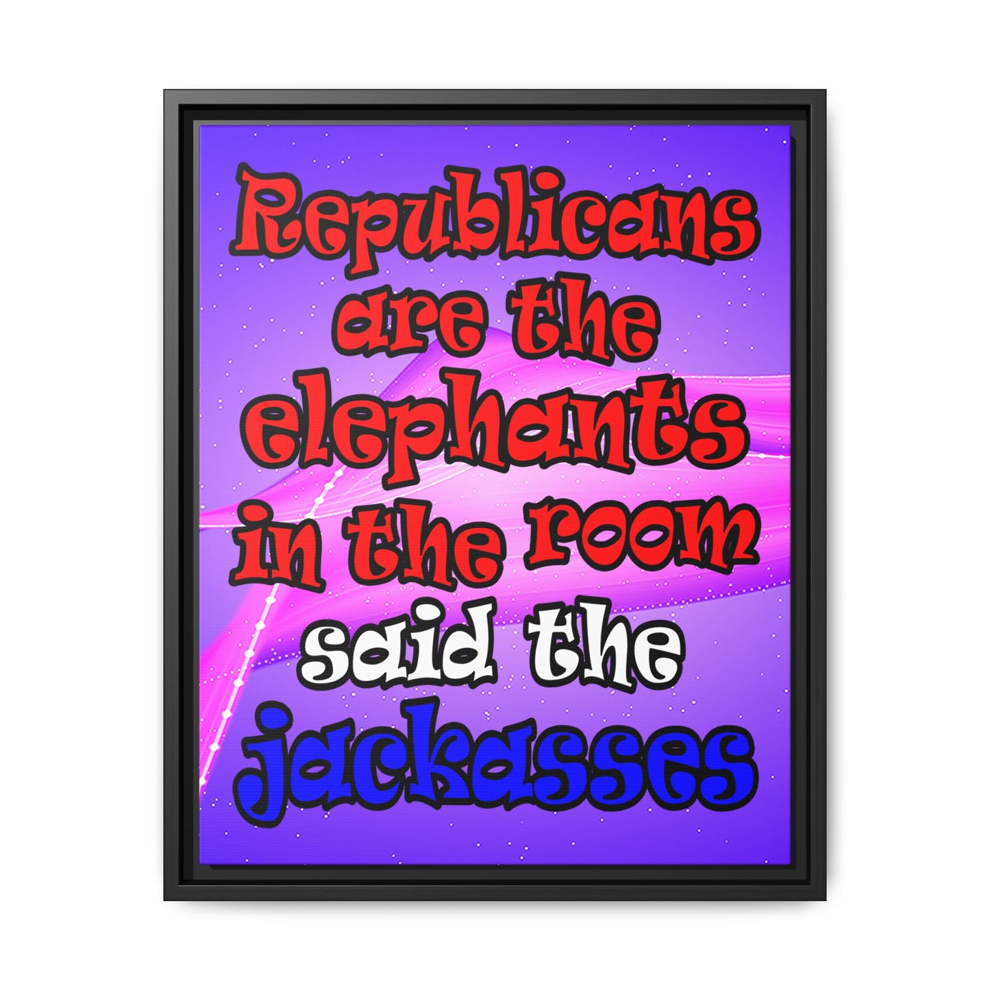 donkeys and elephants - framed canvas art (purple-pink wave)