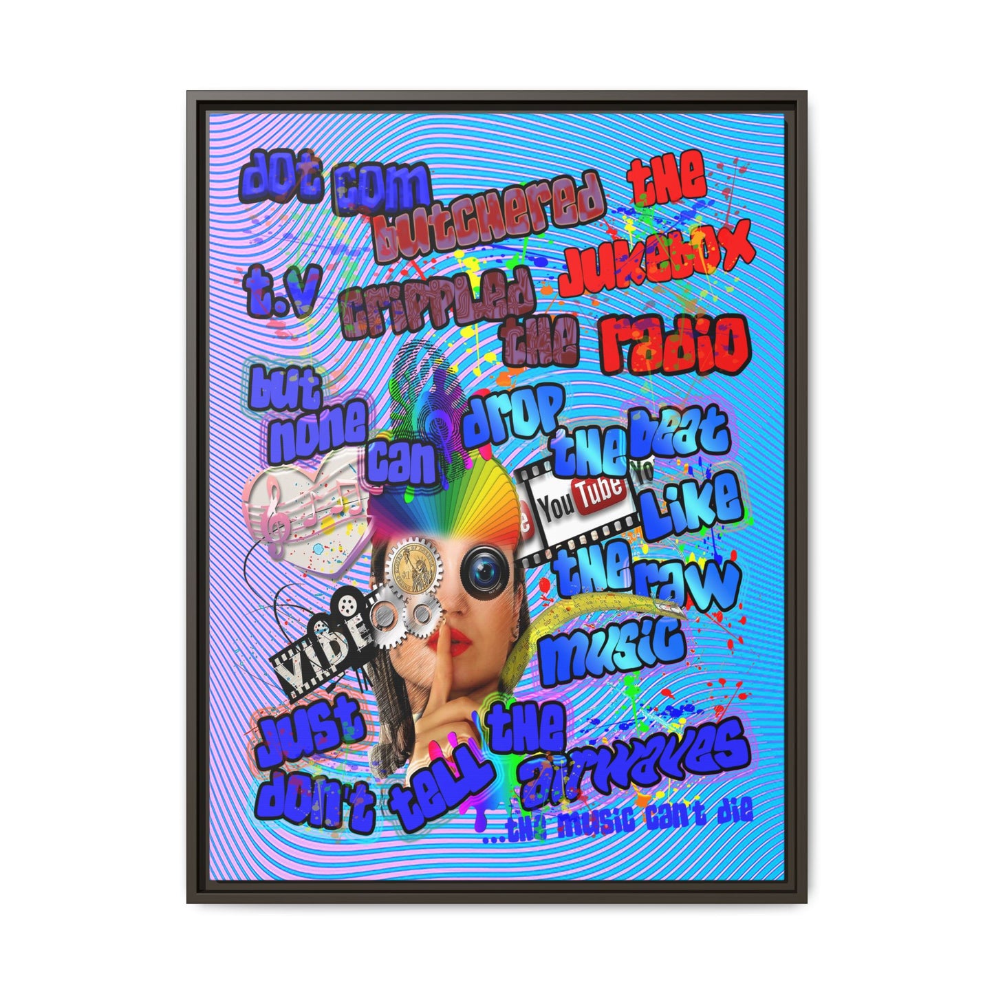 drop the beat - framed canvas art (light blue-purple wave)