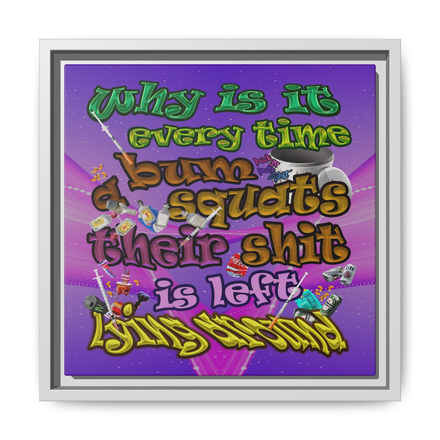 the bum's shit - framed canvas art (purple-pink wave)