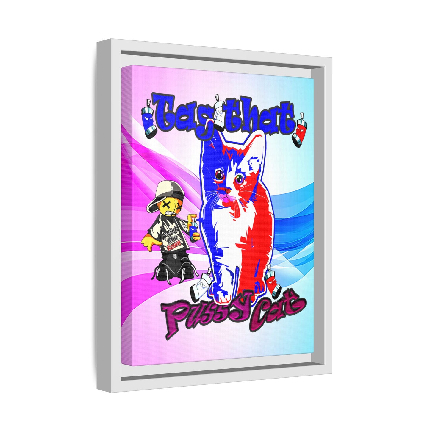 tag that - framed canvas art (light blue-pink wave)