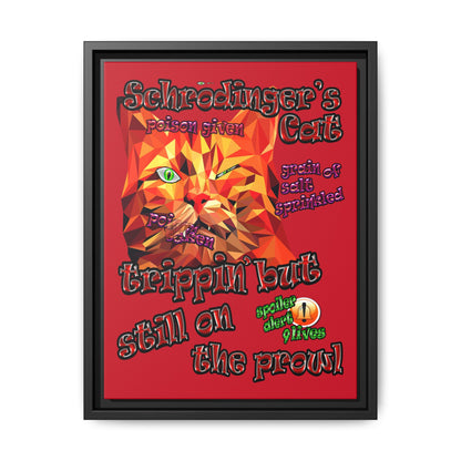 schrodinger's cat - framed canvas art (dark red)