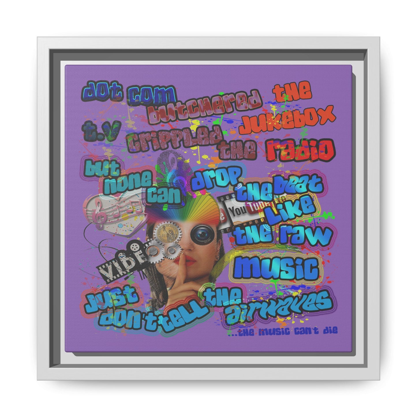 drop the beat - framed canvas art (light purple)