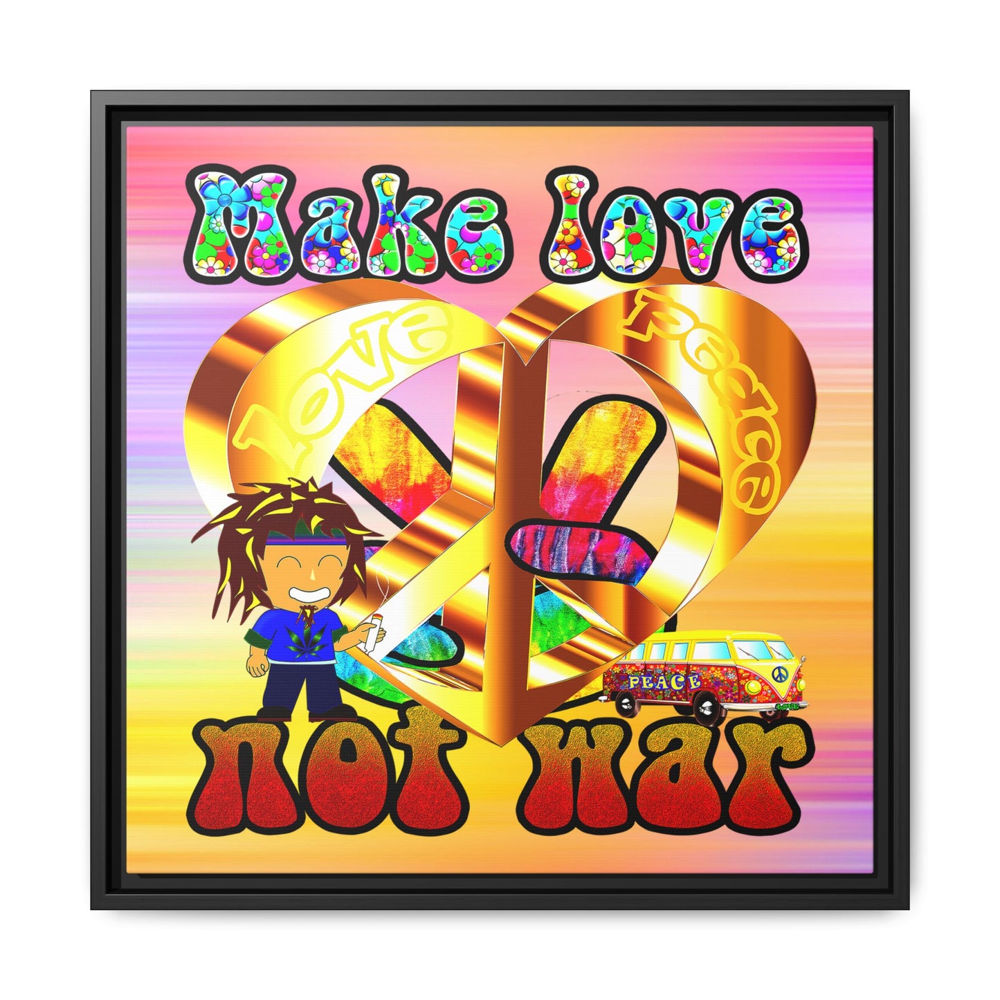 love peace - framed canvas art (color blur)
