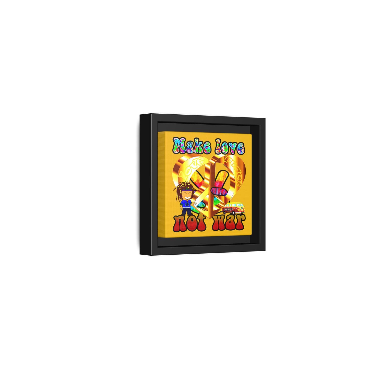 love peace - framed canvas art (yellow)