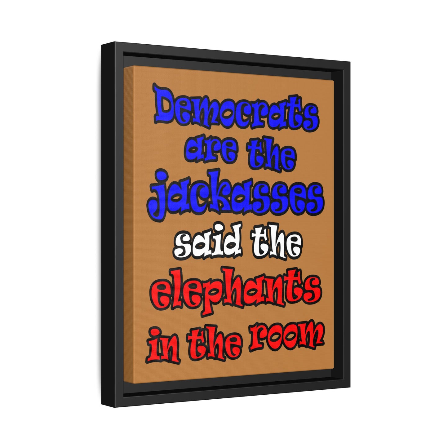 donkeys and elephants - framed canvas art (light brown)