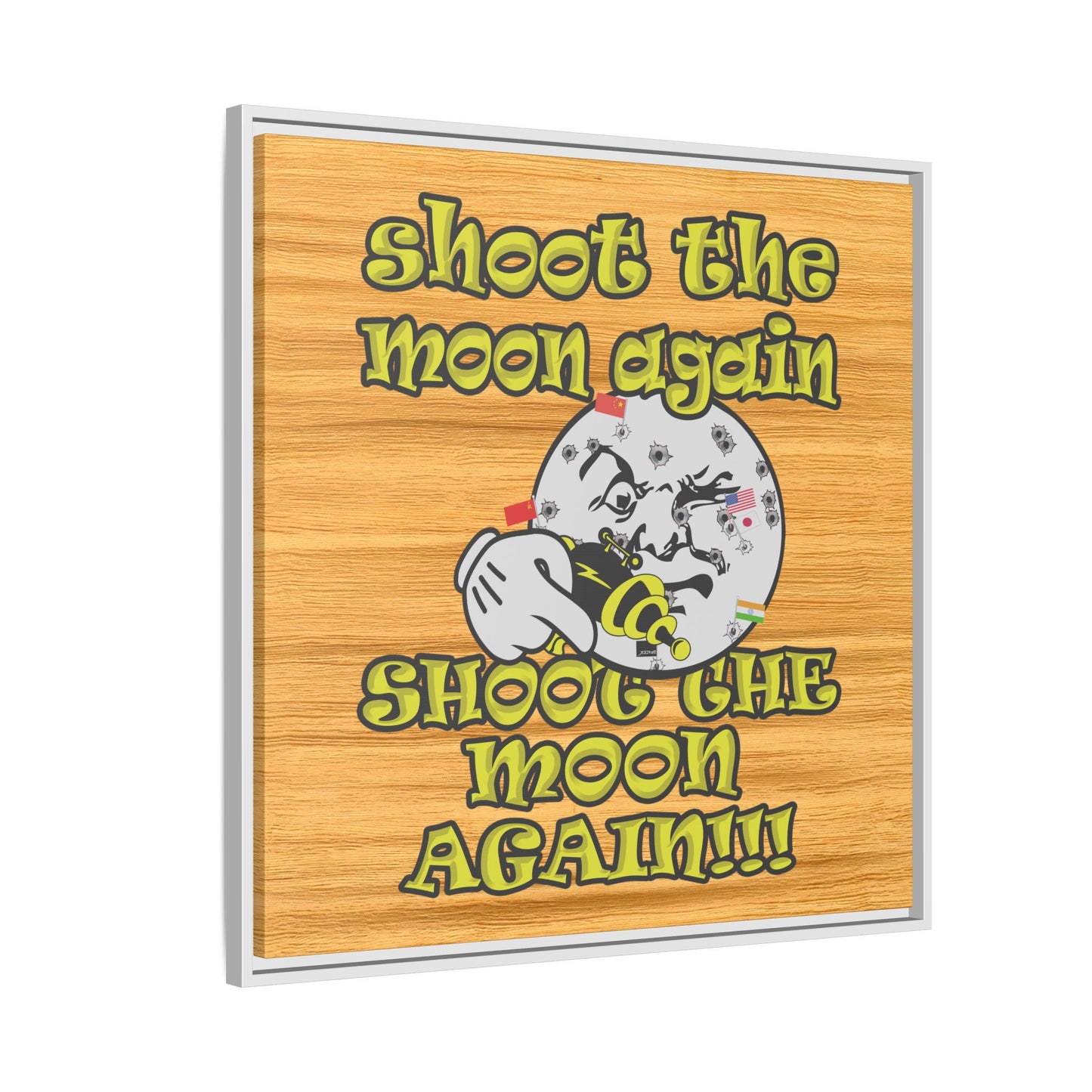 shoot the moon again - framed canvas art (butterscotch wood finish)