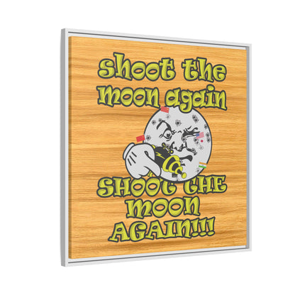 shoot the moon again - framed canvas art (butterscotch wood finish)