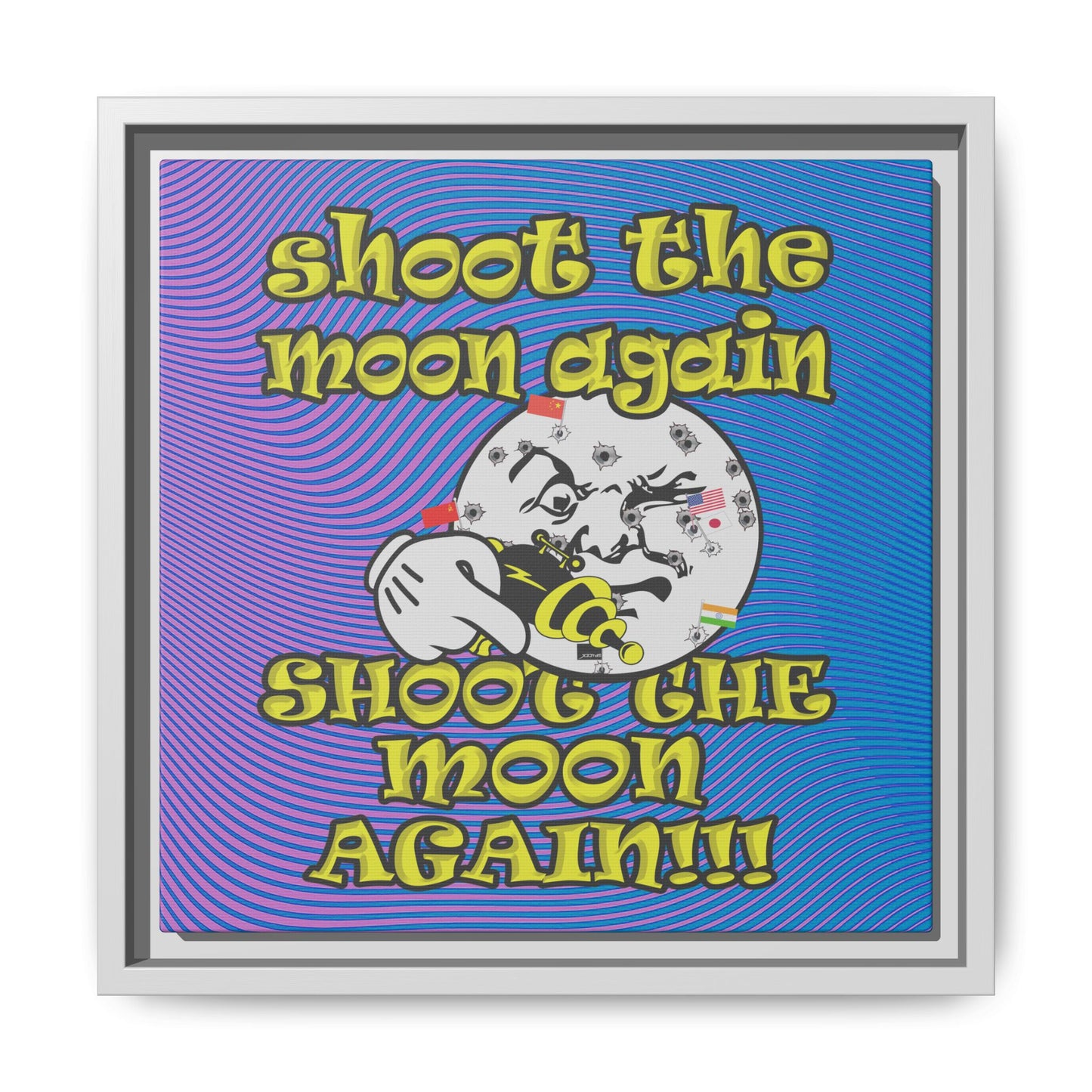 shoot the moon again - framed canvas art (light blue-purple wave)