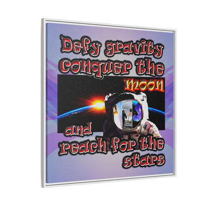 defy conquer reach - framed canvas art (light blue-pink wave)