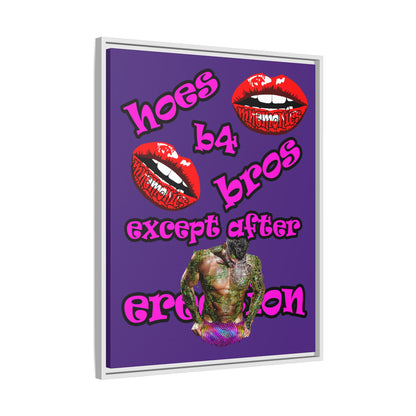 hoes b4 bros - framed canvas art (purple)