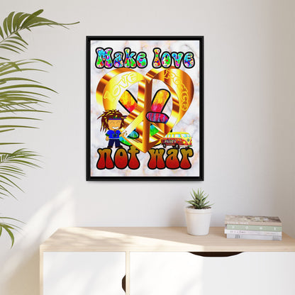 love peace - framed canvas art (white marble)