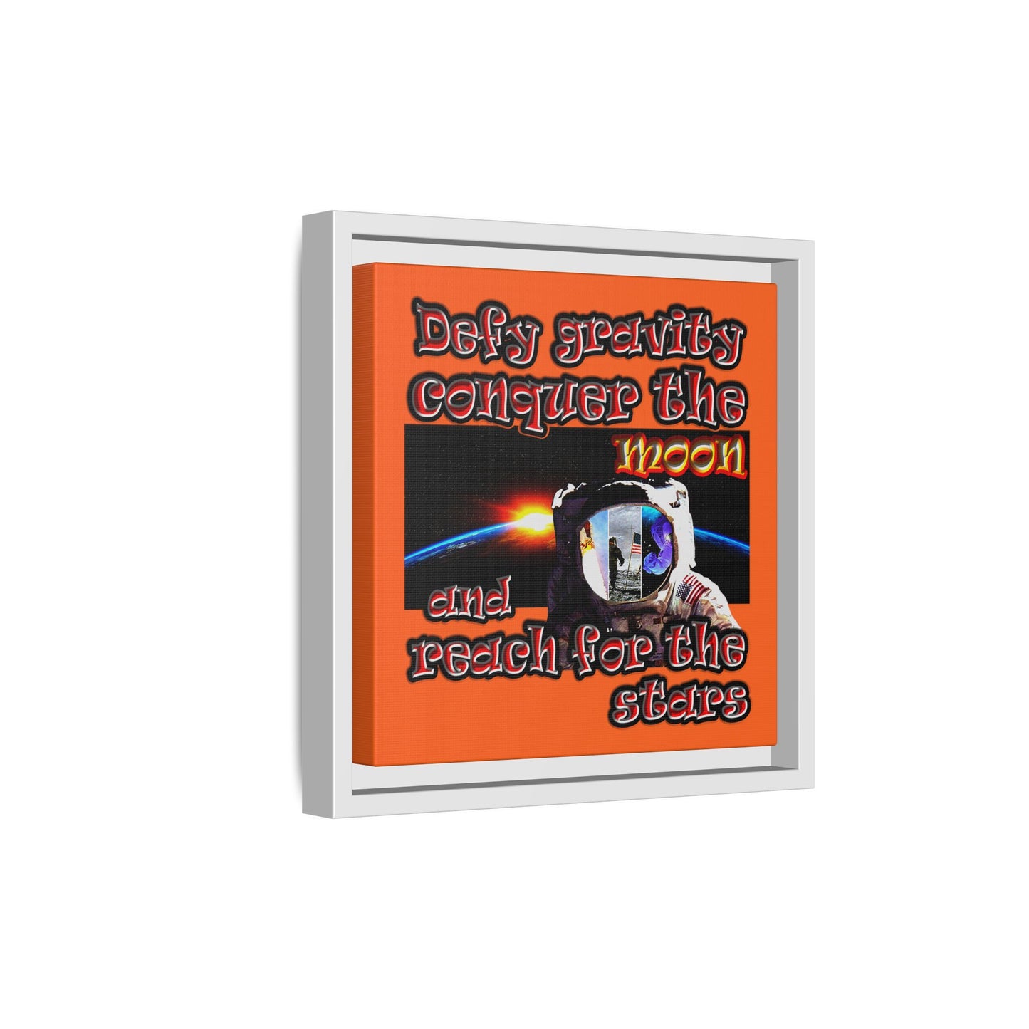 defy conquer reach - framed canvas art (orange)