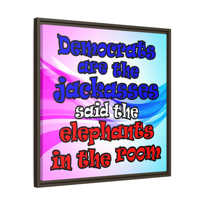 donkeys and elephants - framed canvas art (light blue-pink wave)