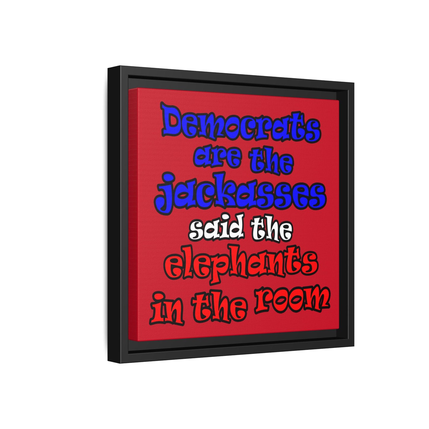 donkeys and elephants - framed canvas art (dark red)