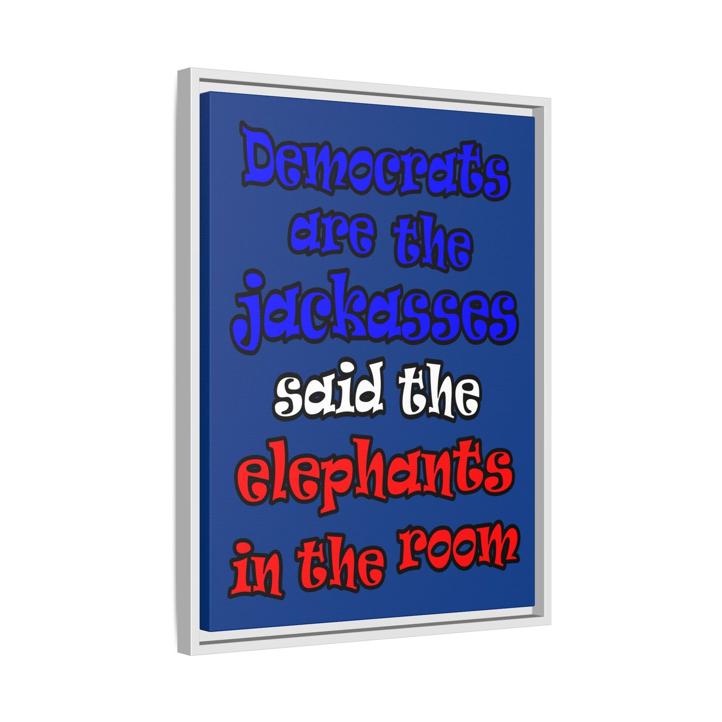 donkeys and elephants - framed canvas art (dark blue)