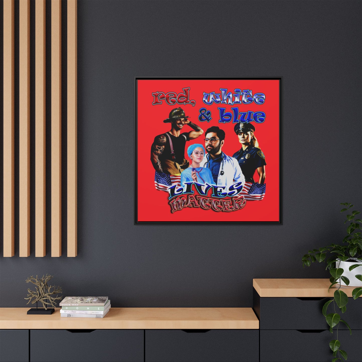 rw&b lives matter - framed canvas art (red)