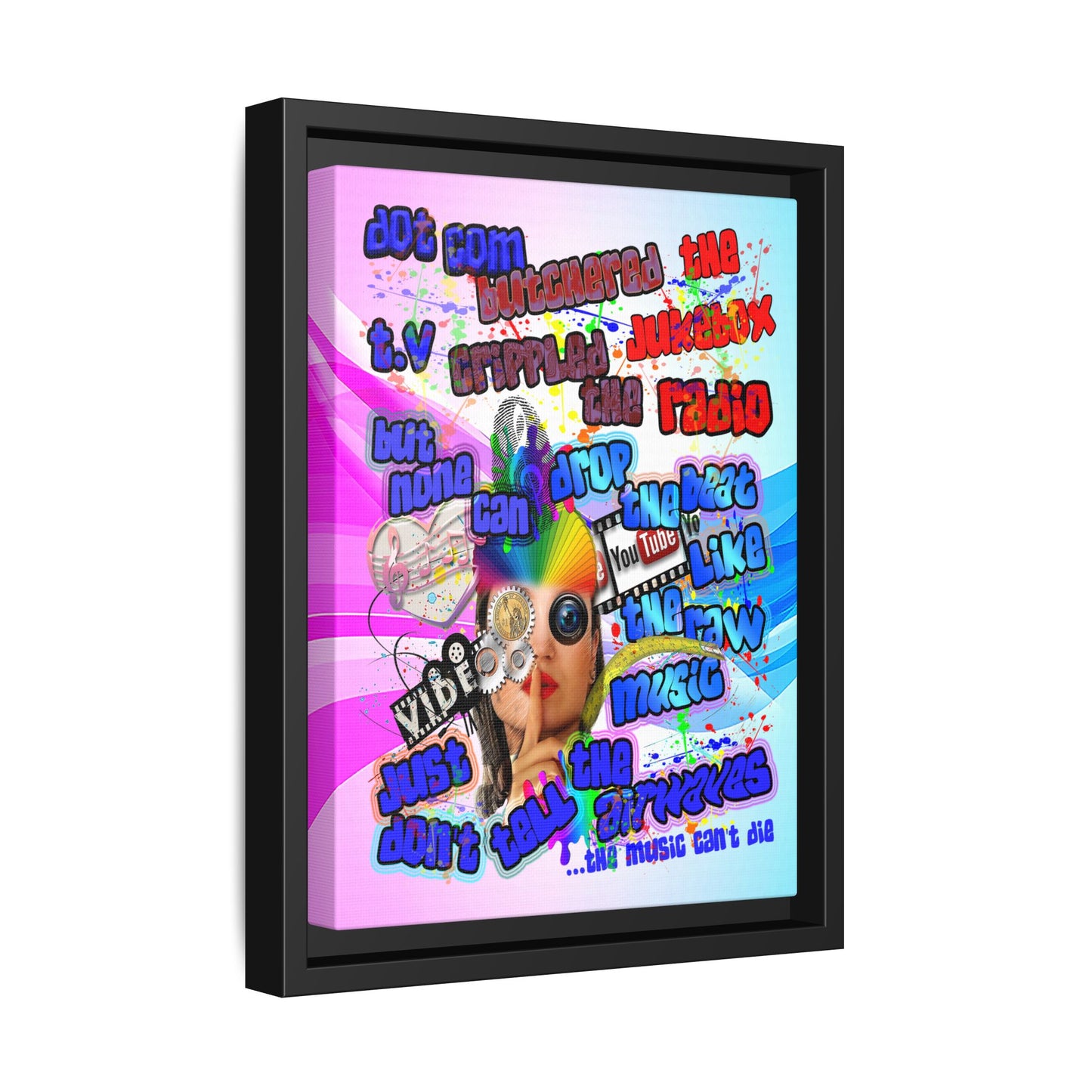 drop the beat - framed canvas art (light blue-pink wave)