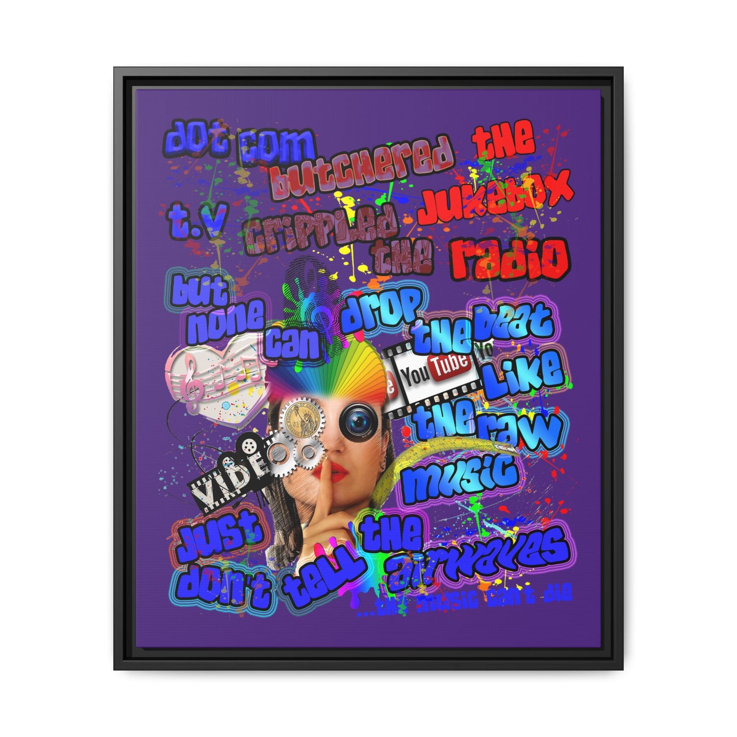 drop the beat - framed canvas art (purple)