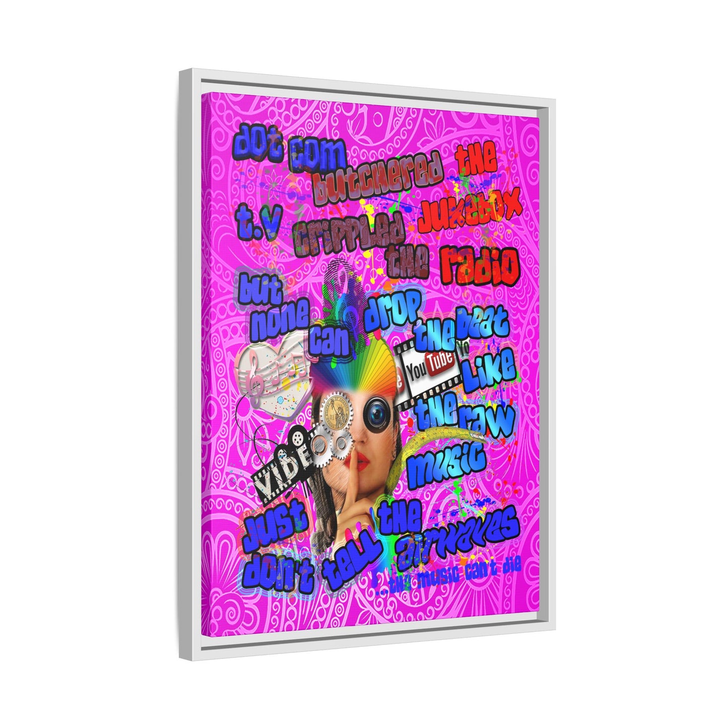 drop the beat - framed canvas art (pink swirl)