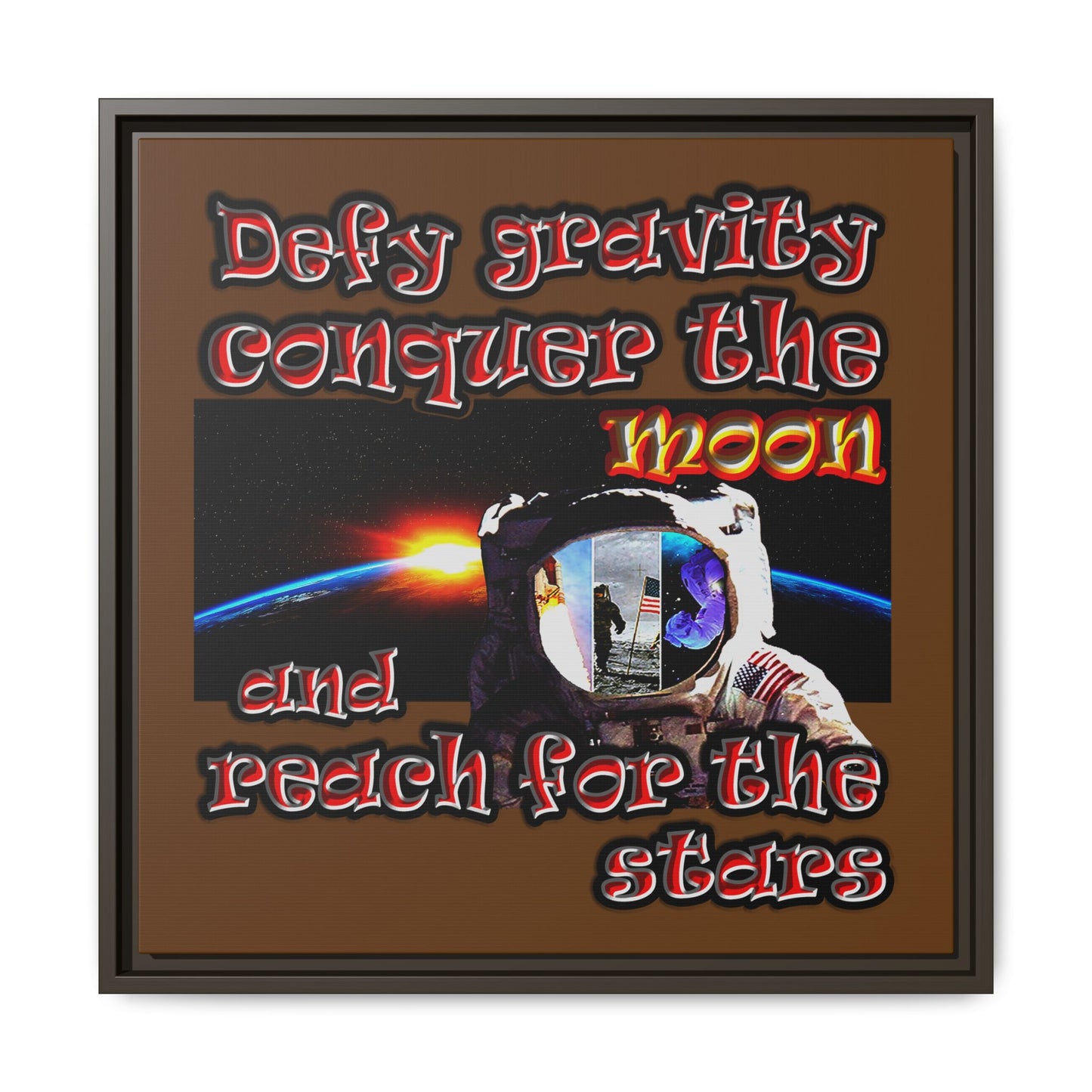 defy conquer reach - framed canvas art (brown)