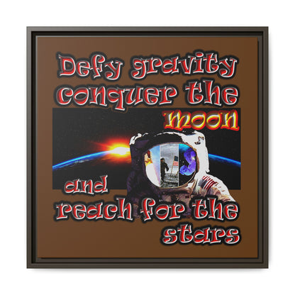 defy conquer reach - framed canvas art (brown)