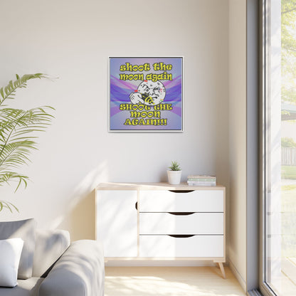 shoot the moon again - framed canvas art (light blue-pink wave)