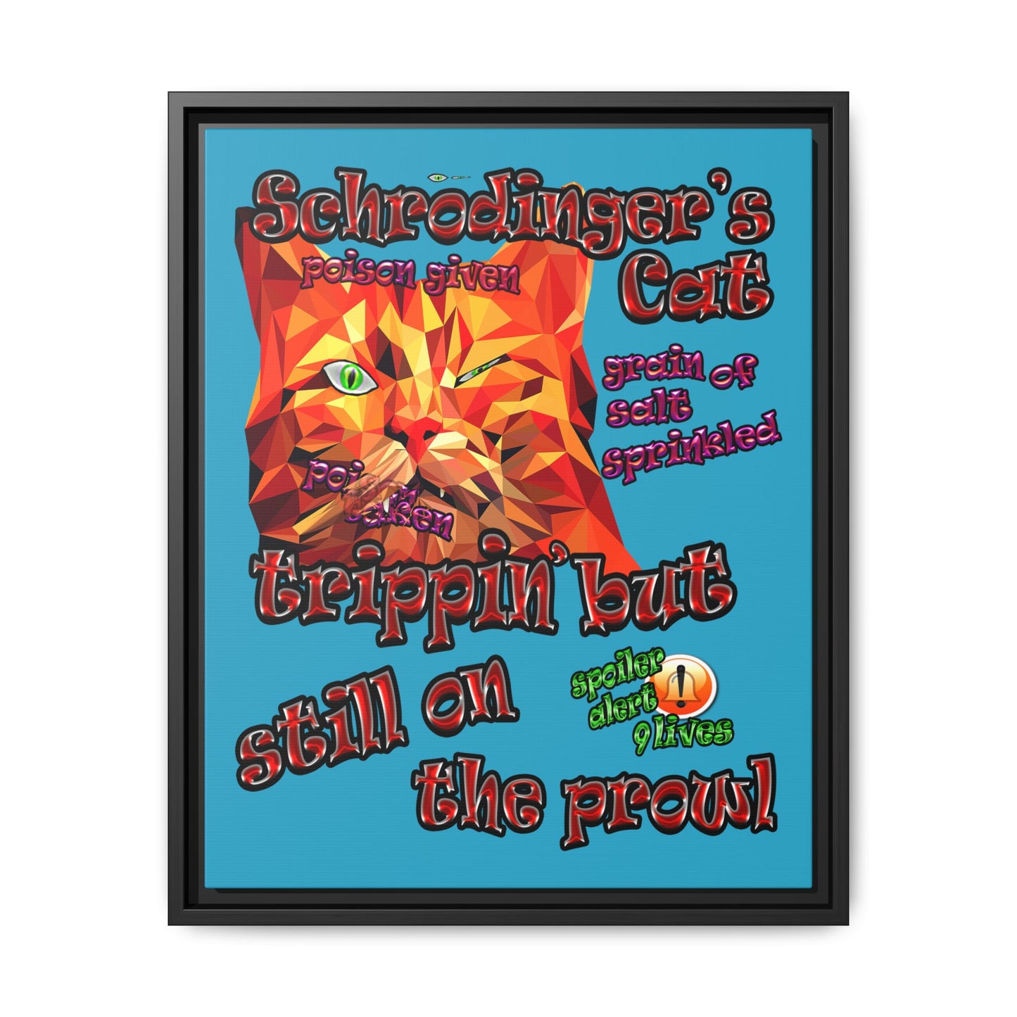 schrodinger's cat - framed canvas art (turquoise)