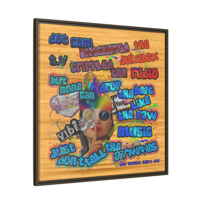 drop the beat - framed canvas art (butterscotch wood finish)