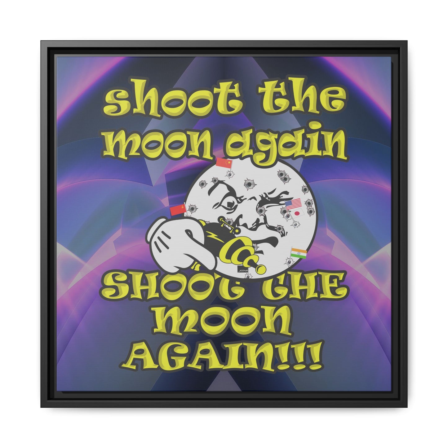 shoot the moon again - framed canvas art (grey-pink wave)