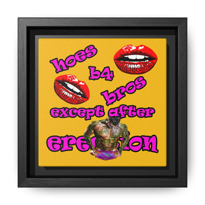 hoes b4 bros - framed canvas art (yellow)