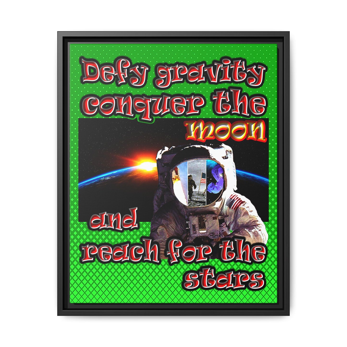 defy conquer reach - framed canvas art (logo green)