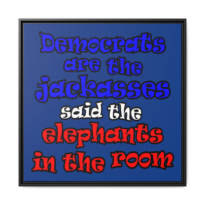 donkeys and elephants - framed canvas art (dark blue)