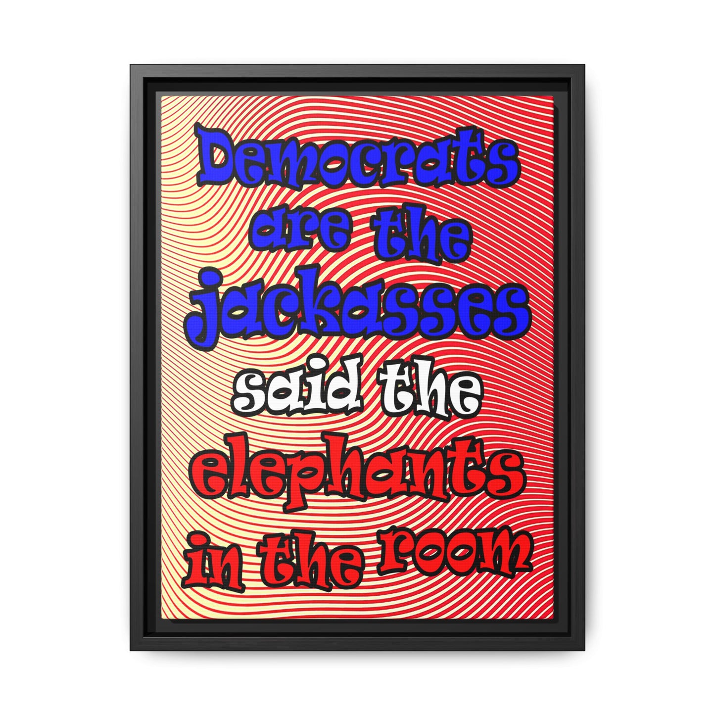 donkeys and elephants - framed canvas art (yellow-orange wave)