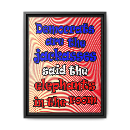 donkeys and elephants - framed canvas art (yellow-orange wave)