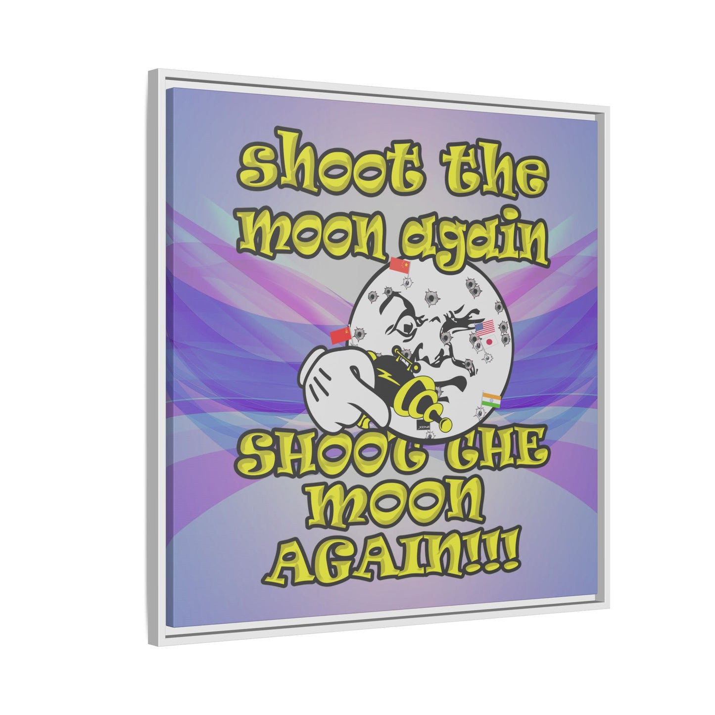 shoot the moon again - framed canvas art (light blue-pink wave)
