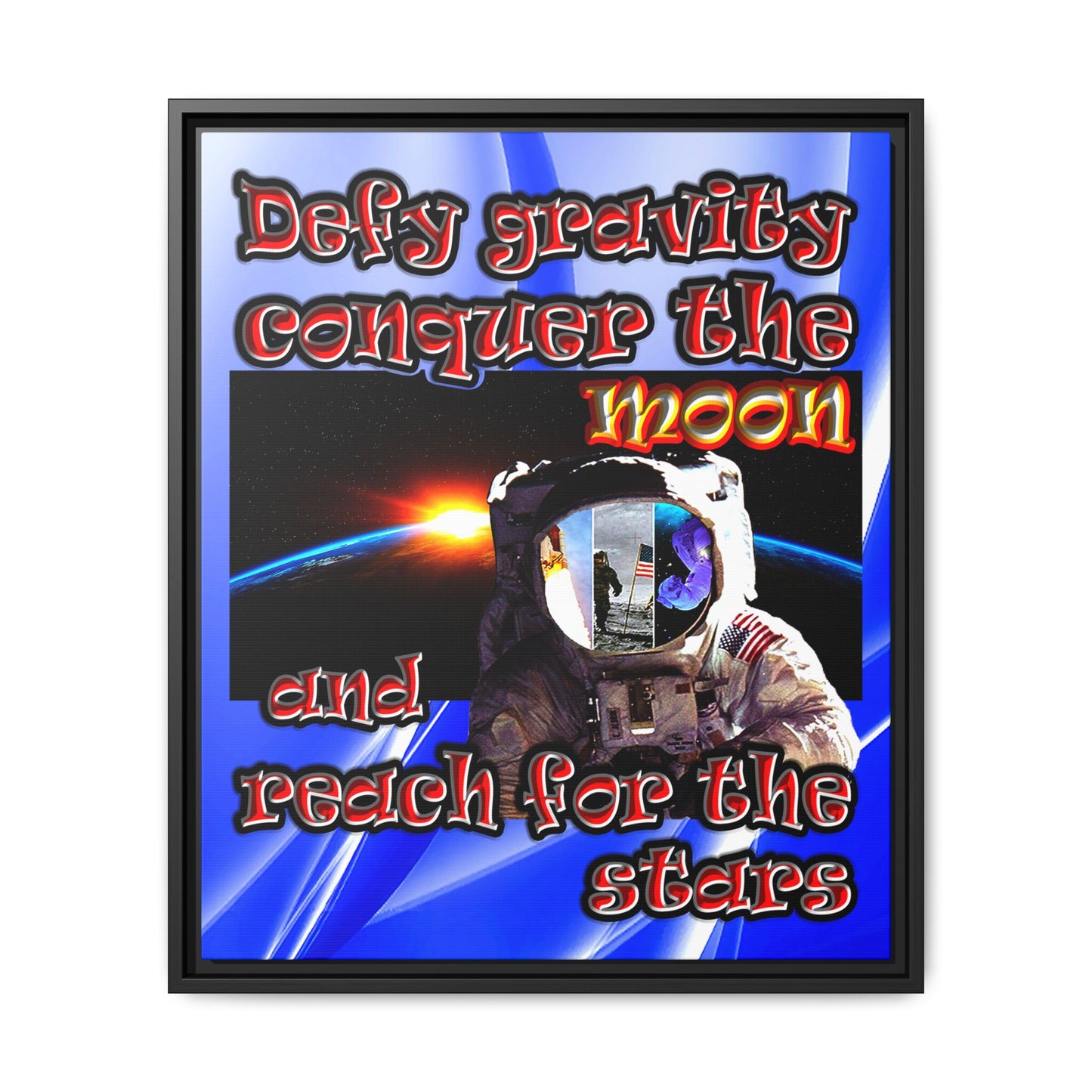 defy conquer reach - framed canvas art (blue-white wave)