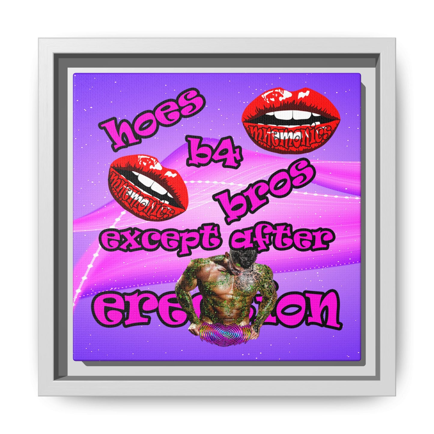 hoes b4 bros - framed canvas art (purple-pink wave)