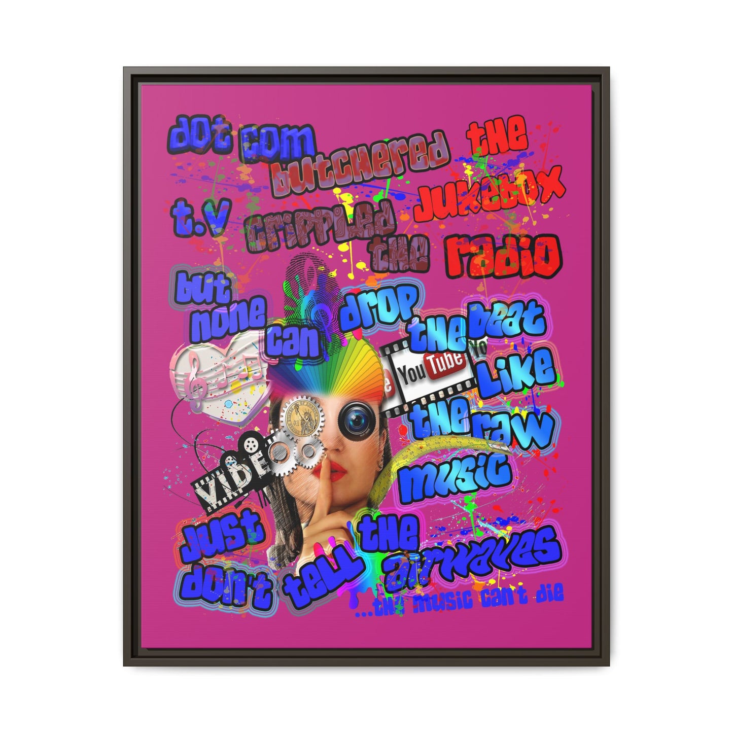 drop the beat - framed canvas art (pink)