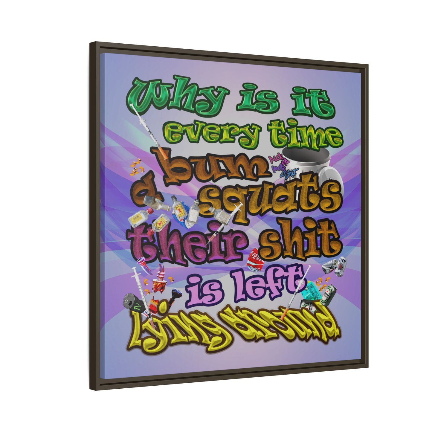 the bum's shit - framed canvas art (light blue-pink wave)