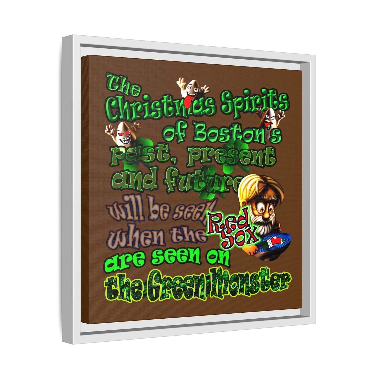 christmas spirits of boston - framed canvas art (brown)