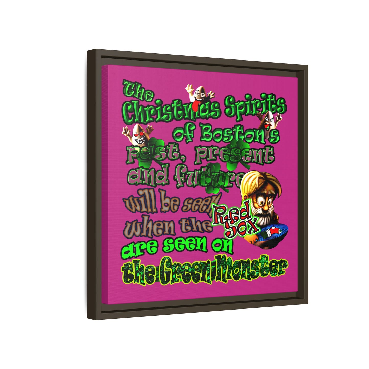 christmas spirits of boston - framed canvas art (pink)