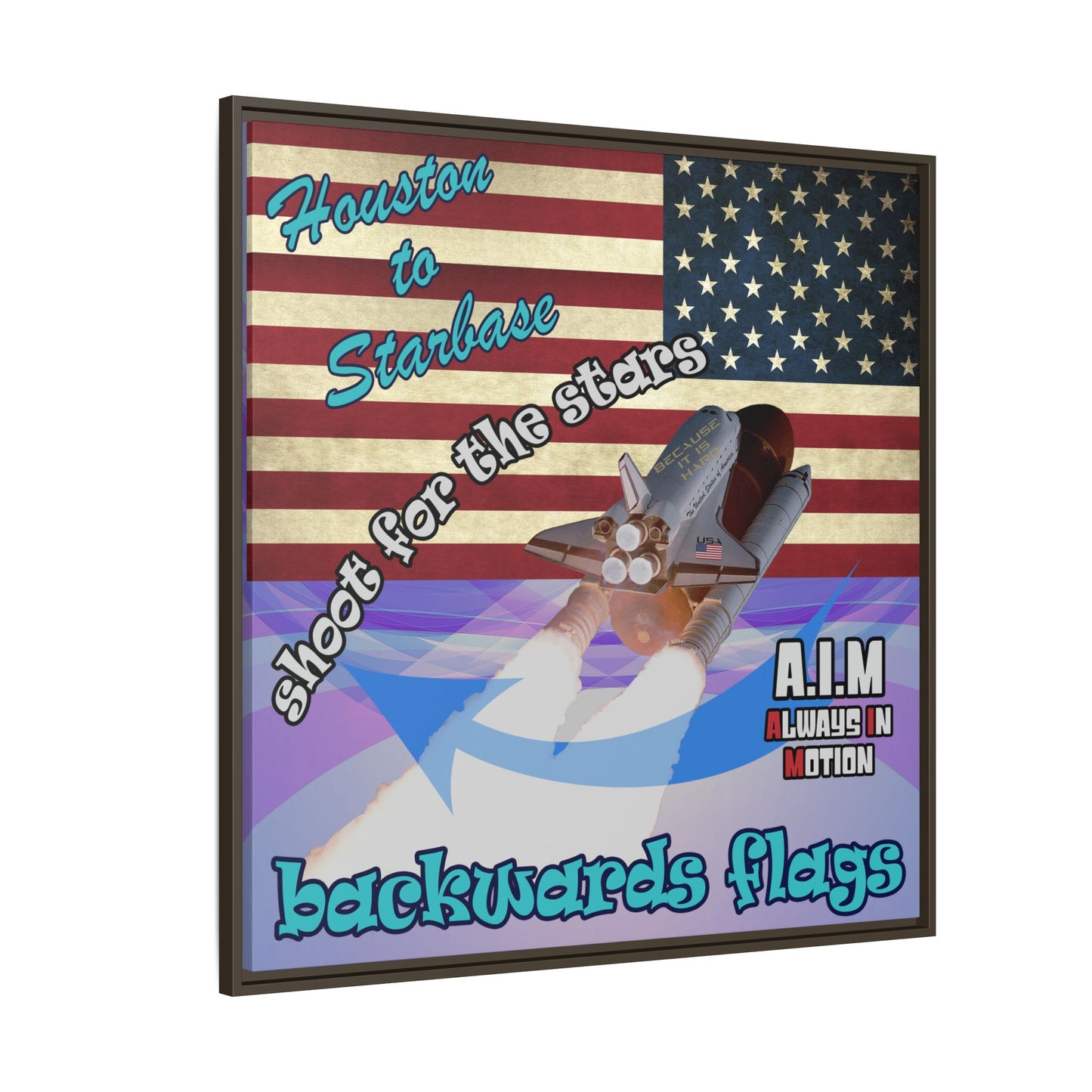 shoot for the stars - framed canvas art (light blue-pink wave)