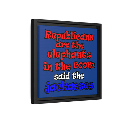 donkeys and elephants - framed canvas art (dark blue)