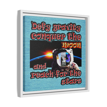 defy conquer reach - framed canvas art (faded blue)