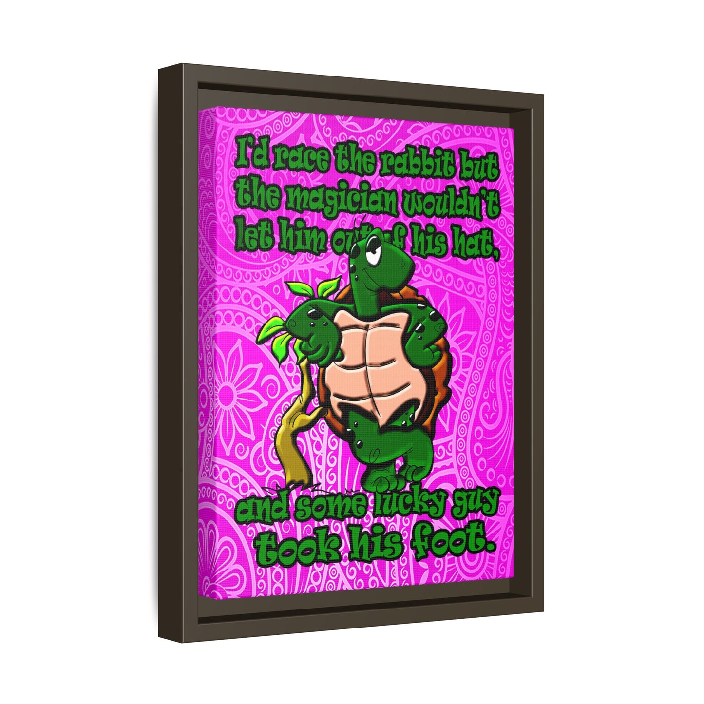 turtle race - framed canvas art (pink swirl)