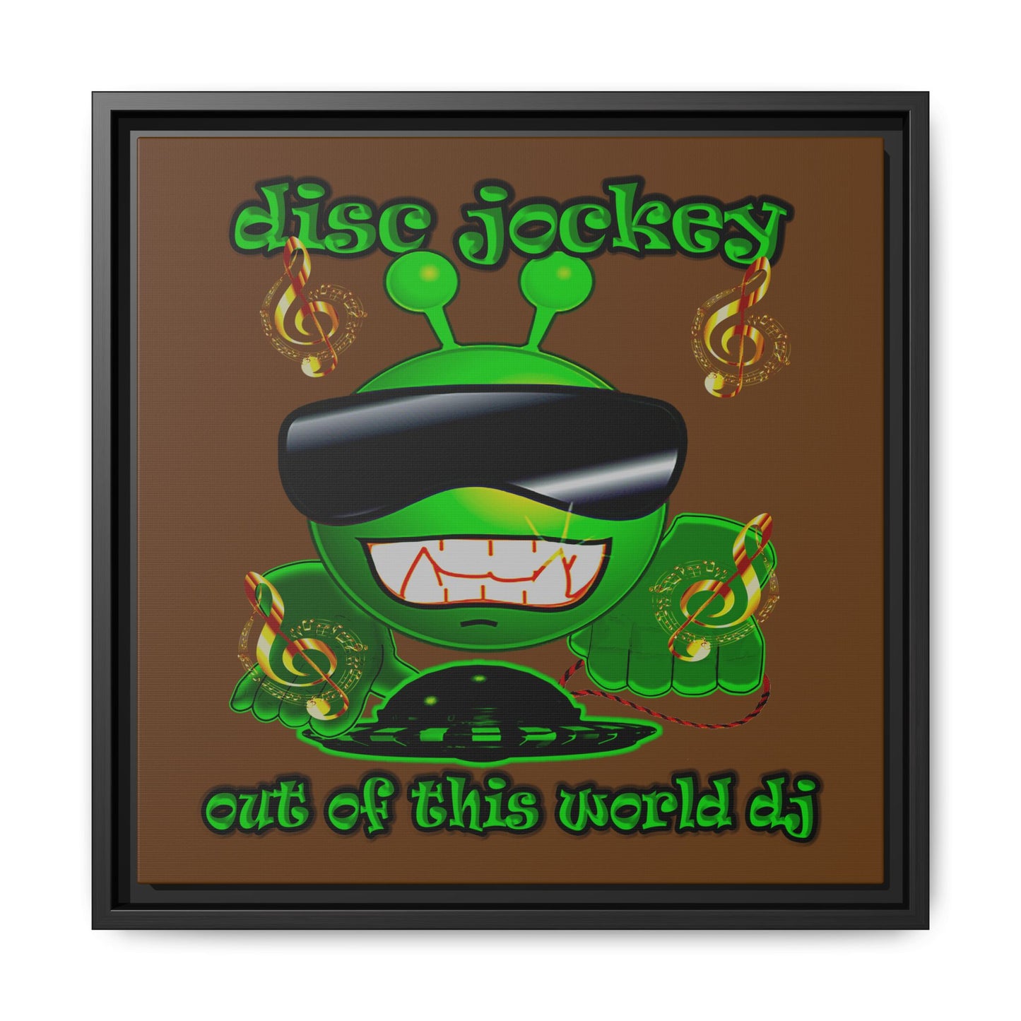 disc jockey - framed canvas art (brown)