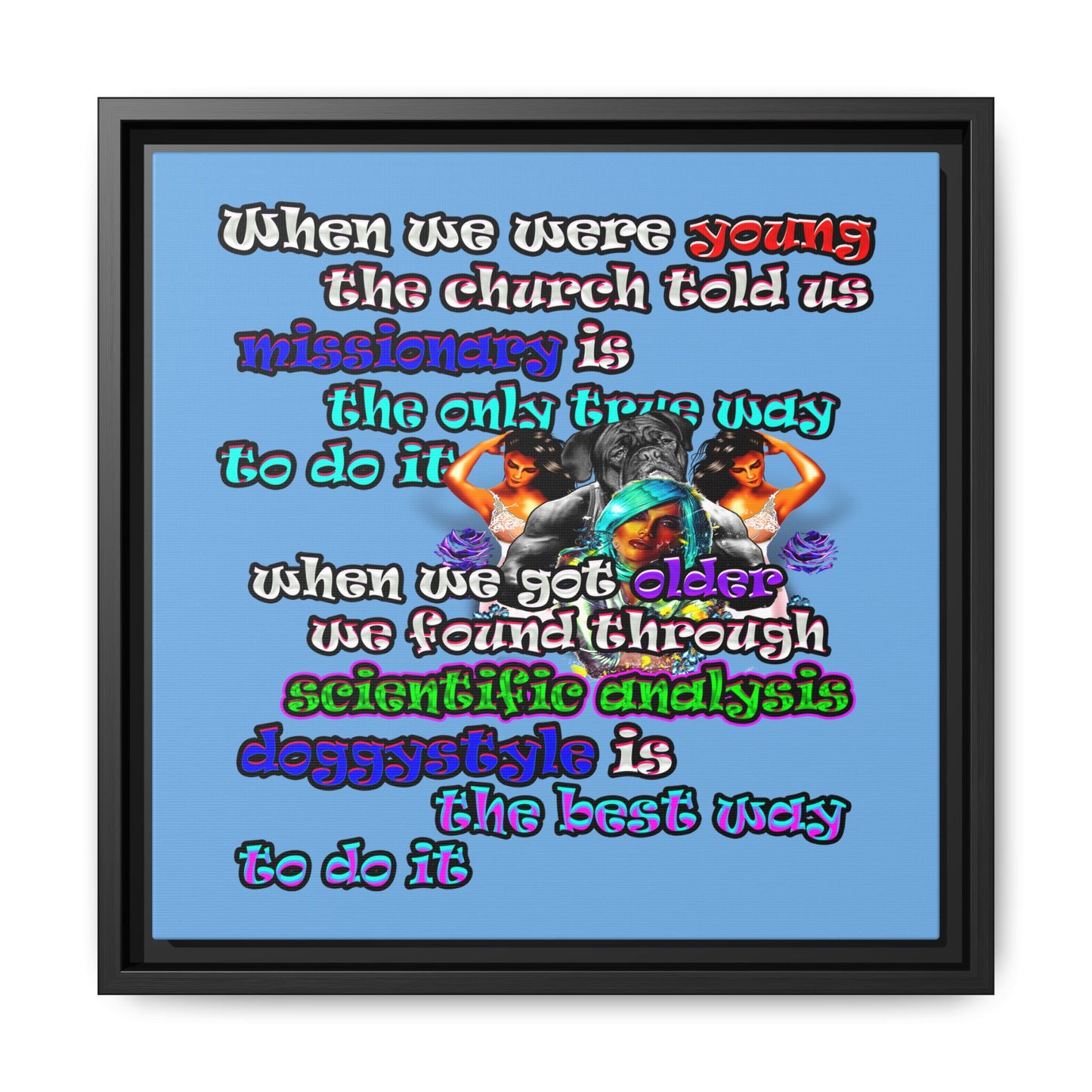 doggystyle - framed canvas art (light blue)