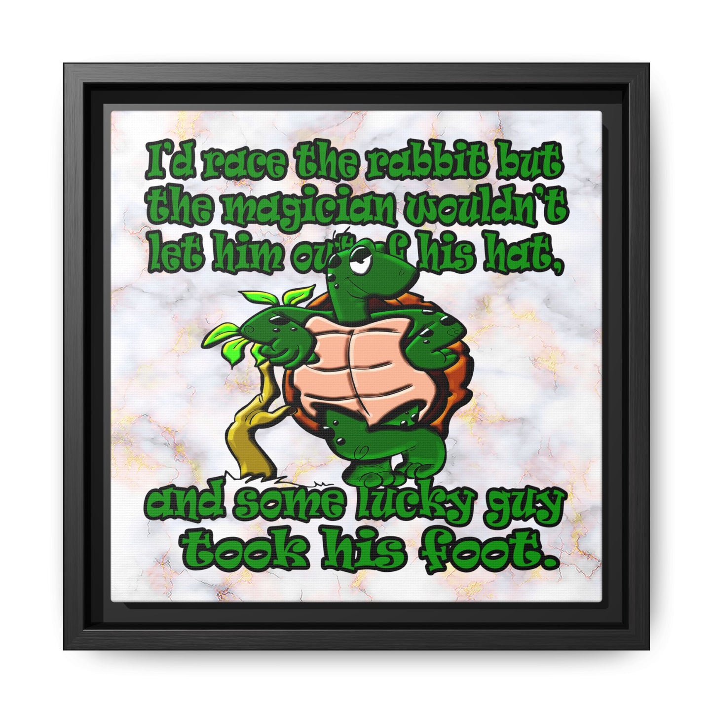 turtle race - framed canvas art (white marble)