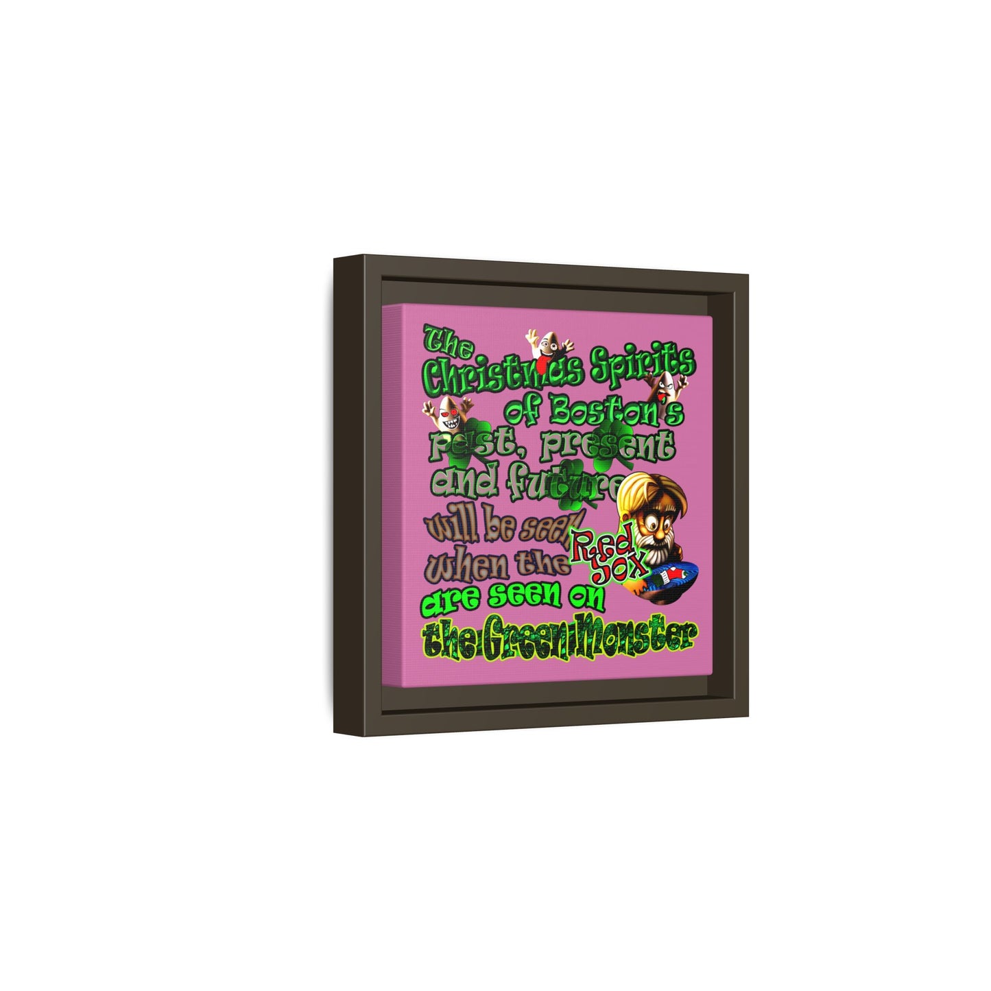 christmas spirits of boston - framed canvas art (light pink)